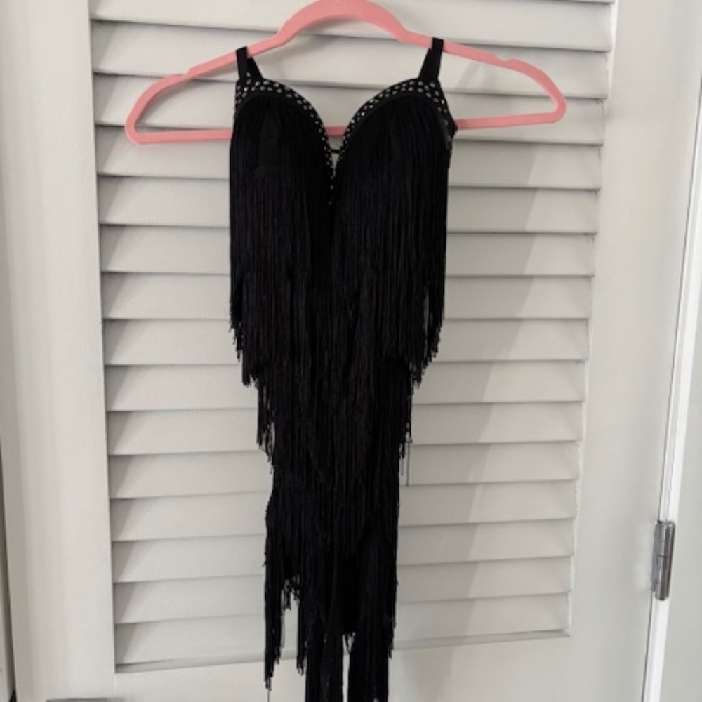 Dance Costume - Adult XS Ballroom Dress Black with Fringe